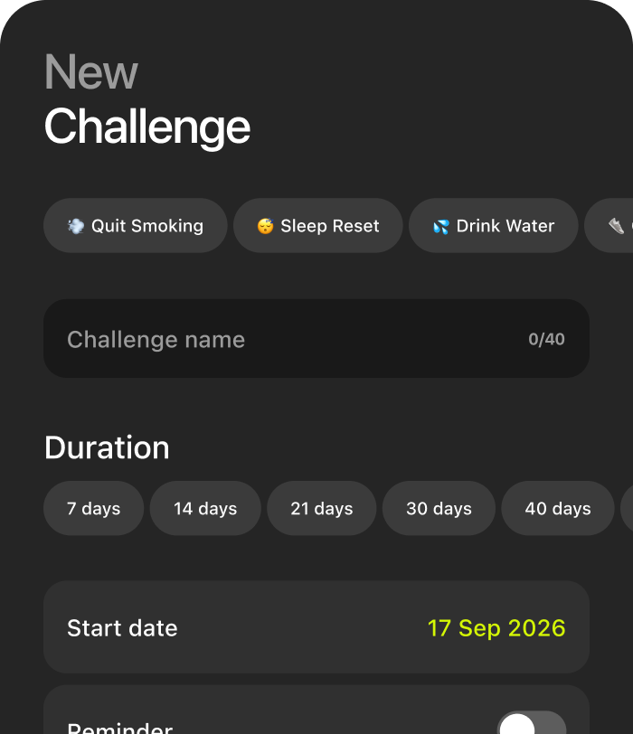 New challenge sheet with challenge name, duration and start date